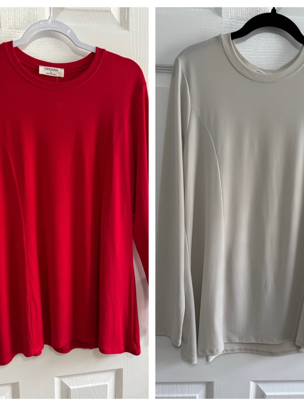 Bundle of 2-Zenana Outfitters Crew Neck Top - Ivory & Red